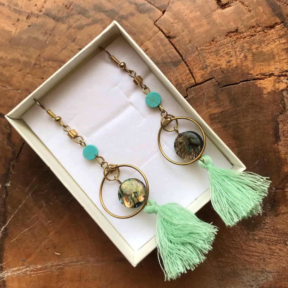 Gold Turquoise Tassel Earrings